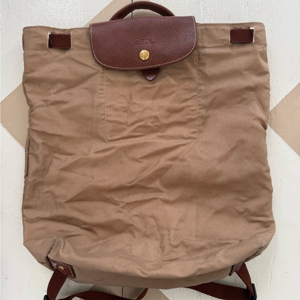 Longchamp Canvas Backpack with Leather Flap